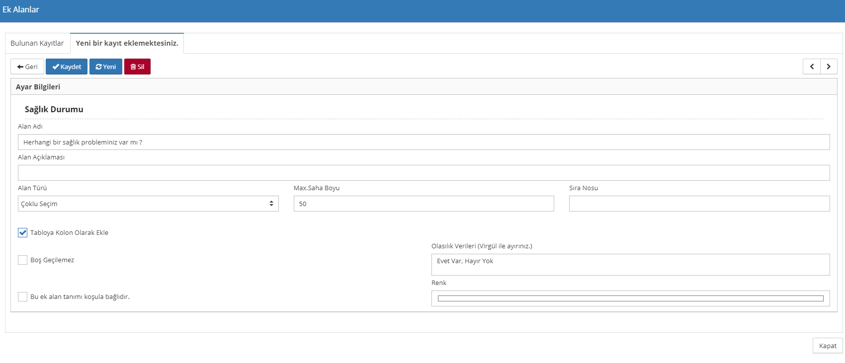 Ek Alan Bilgileri Nasıl Kullanılır ?